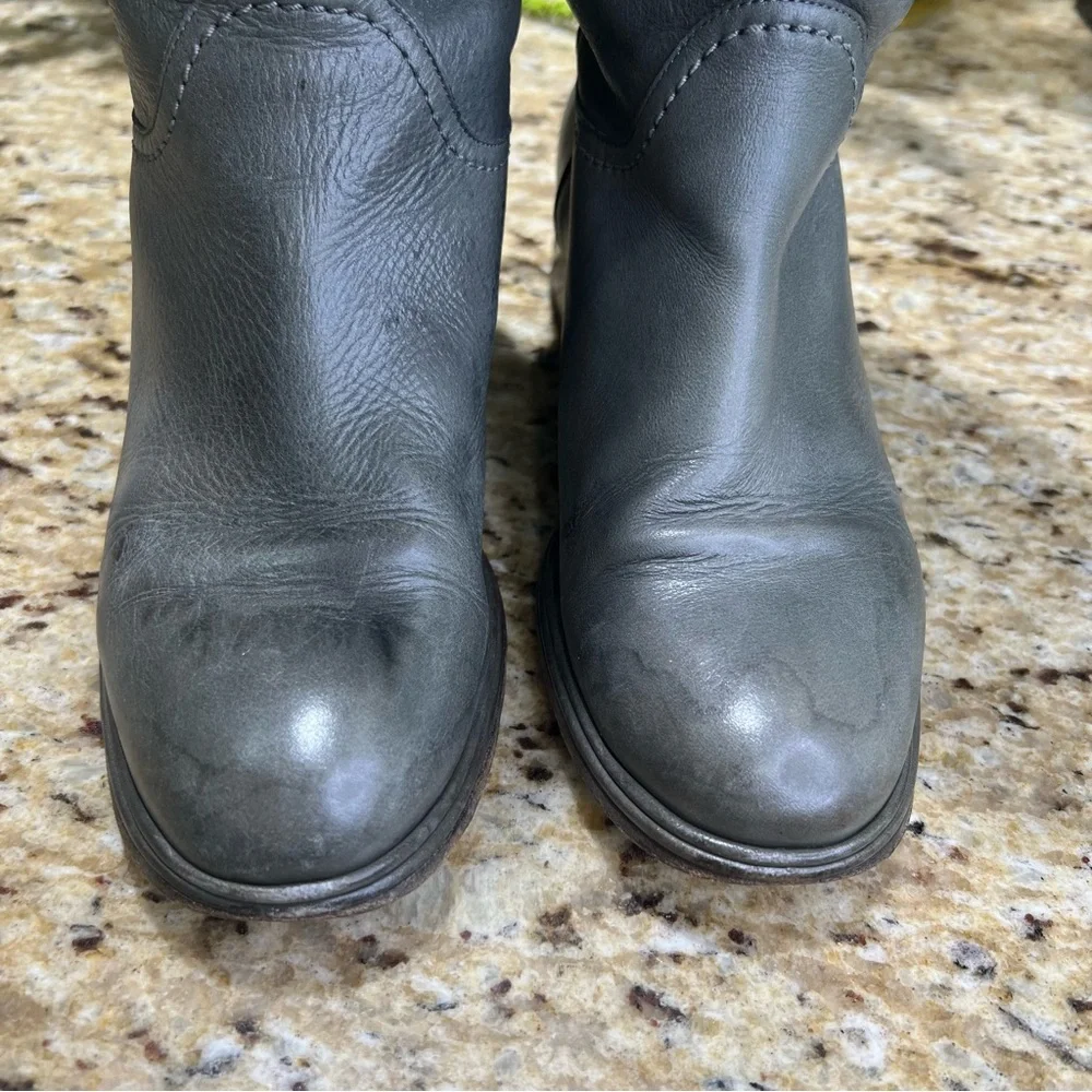 CHANEL Gray Interlocking CC Logo Leather Riding Boots 36.5